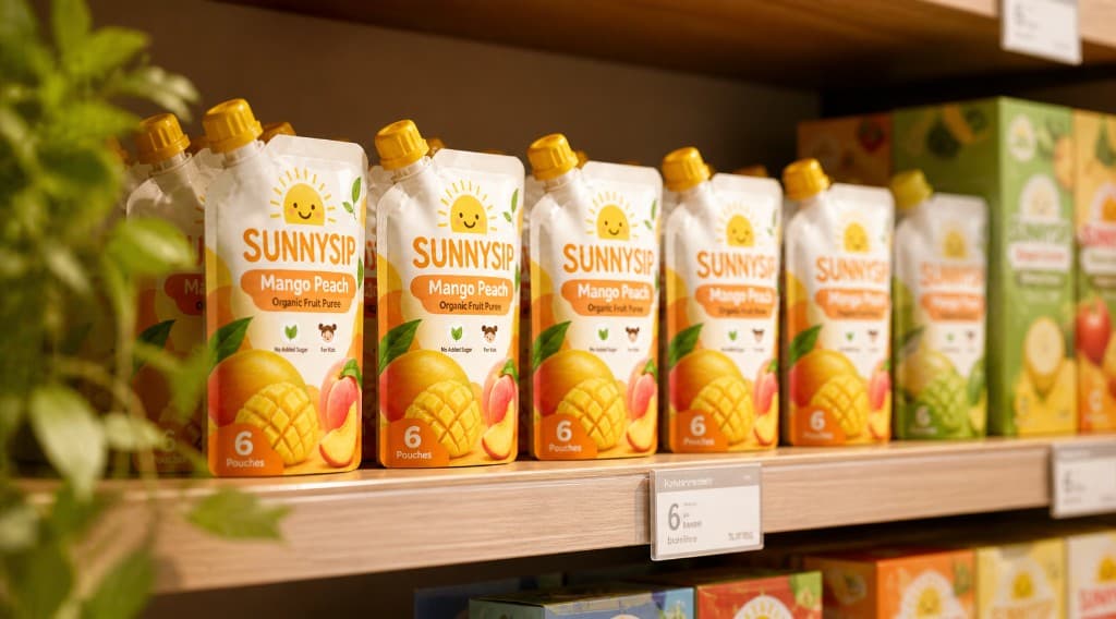 Sunnysip pouches on a retail shelf